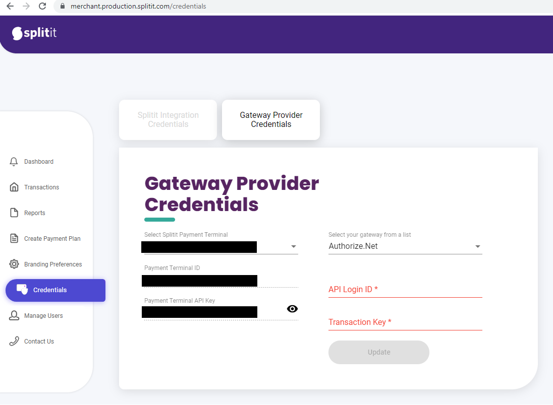 gateway provider credentials