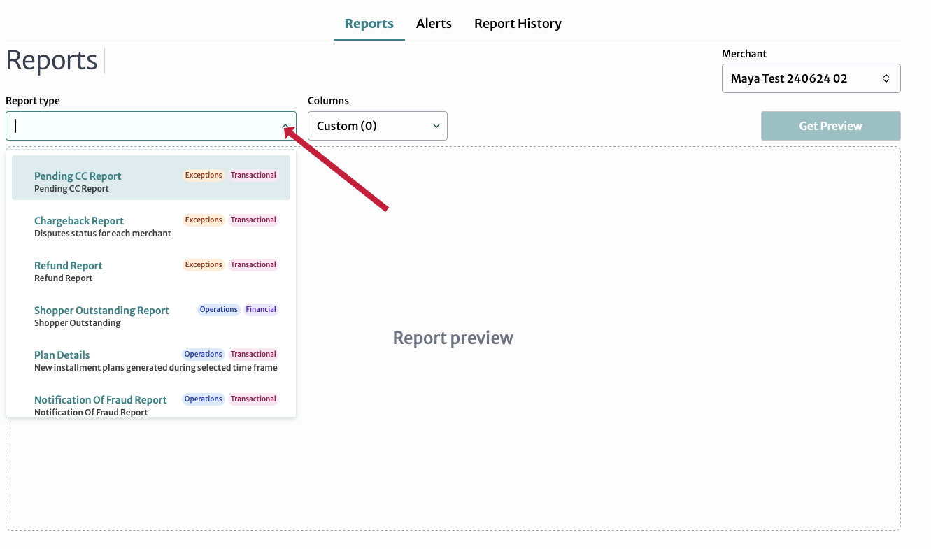 select a report type