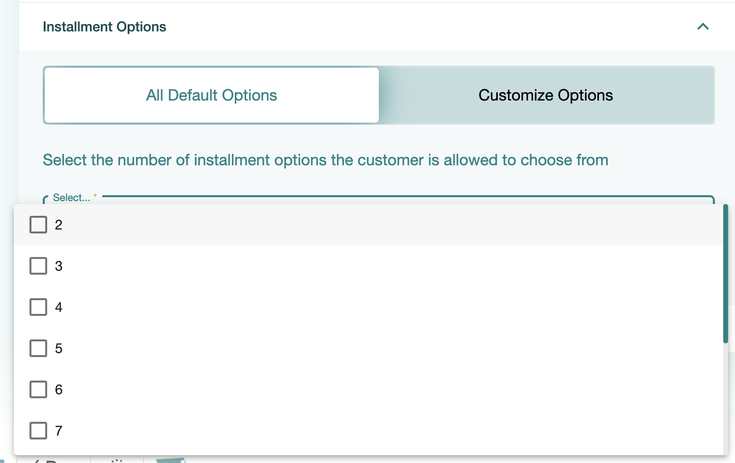 custom number of installments