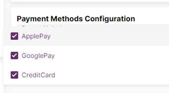 payment methods configuration