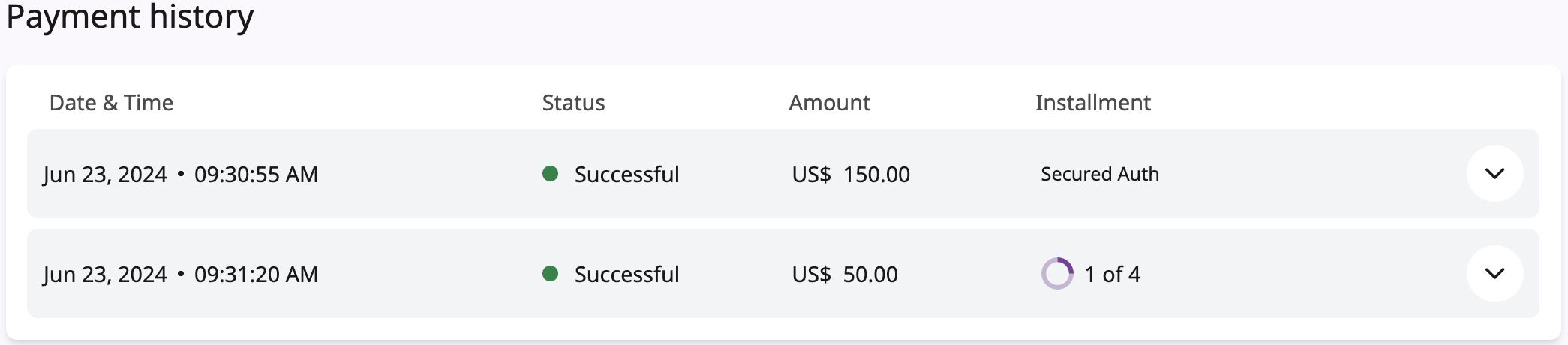 payment history