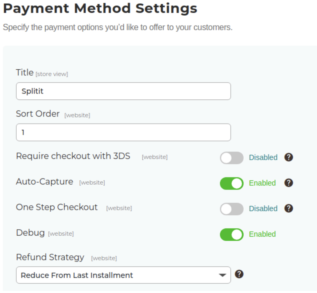 payment method settings