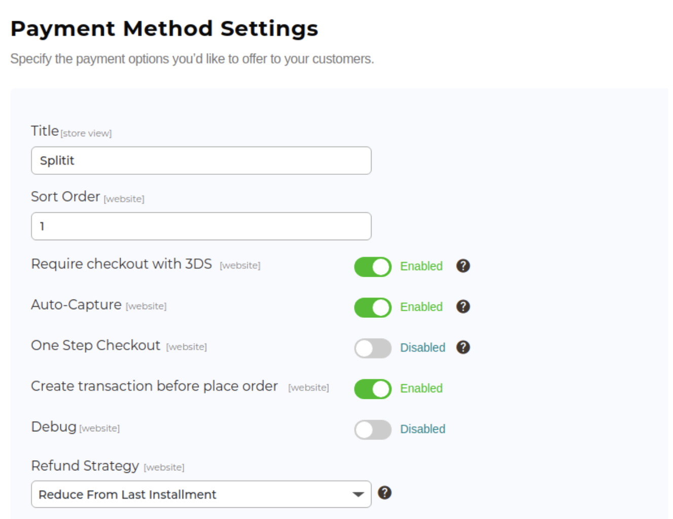 payment method settings