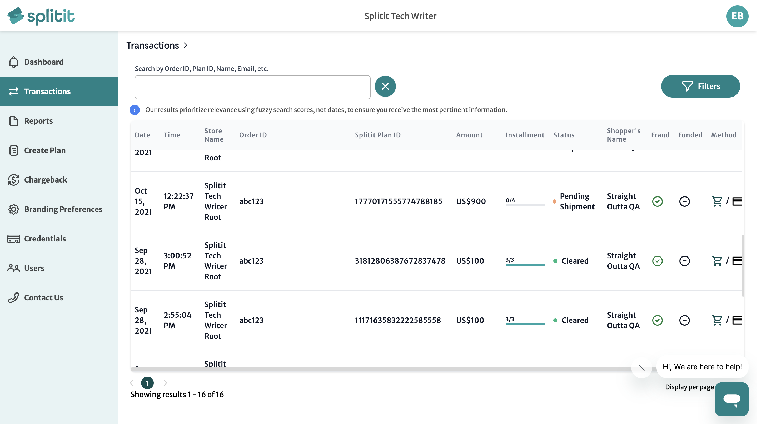 transactions window