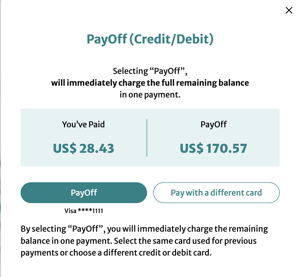 payoff popup