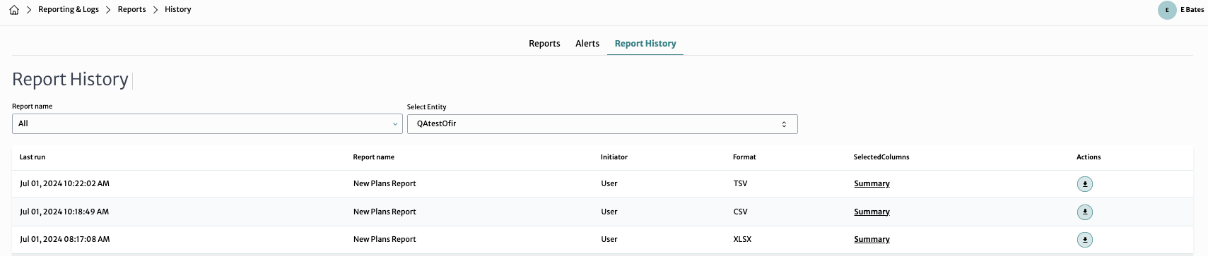 hub report history
