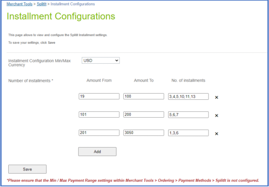 installment configurations