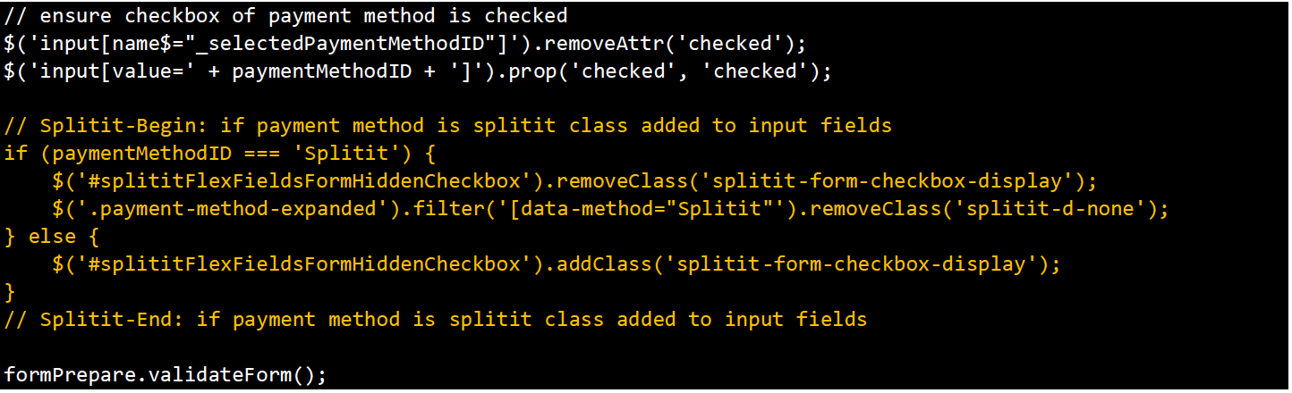 function updatepaymentmethod