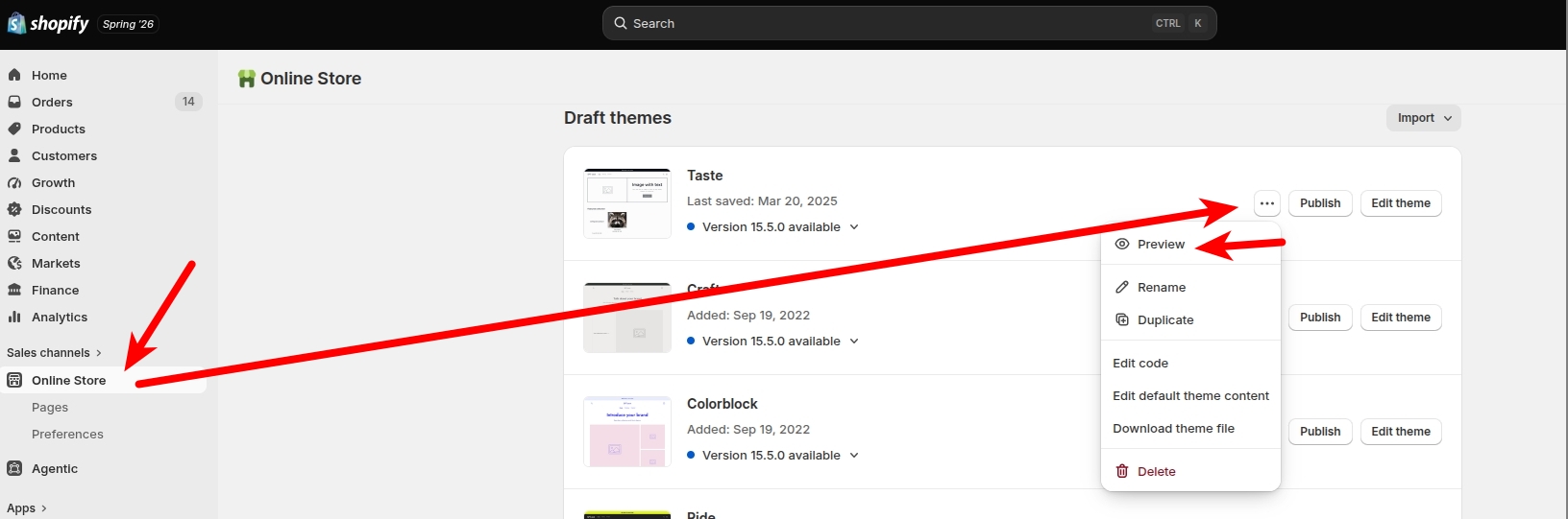 preview theme