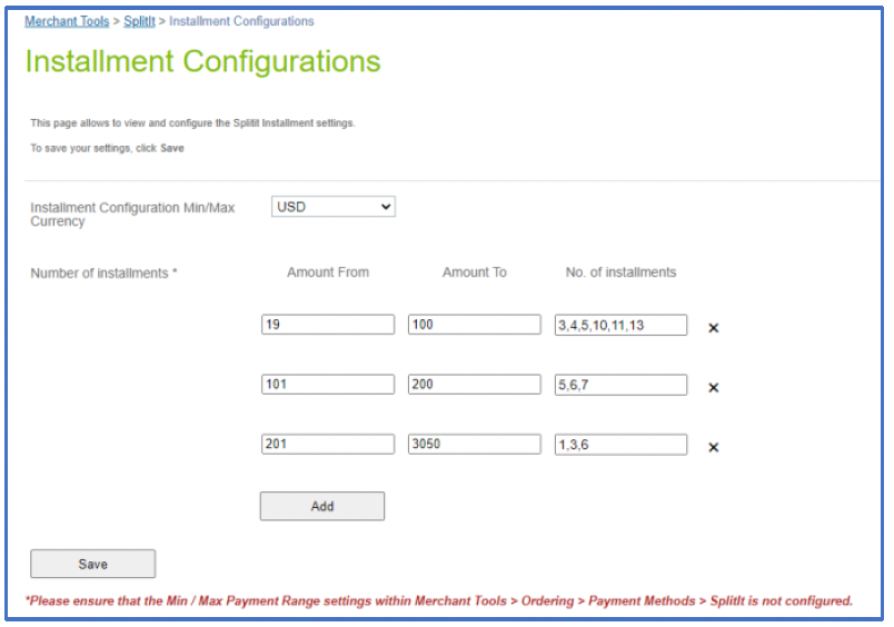 installment configs