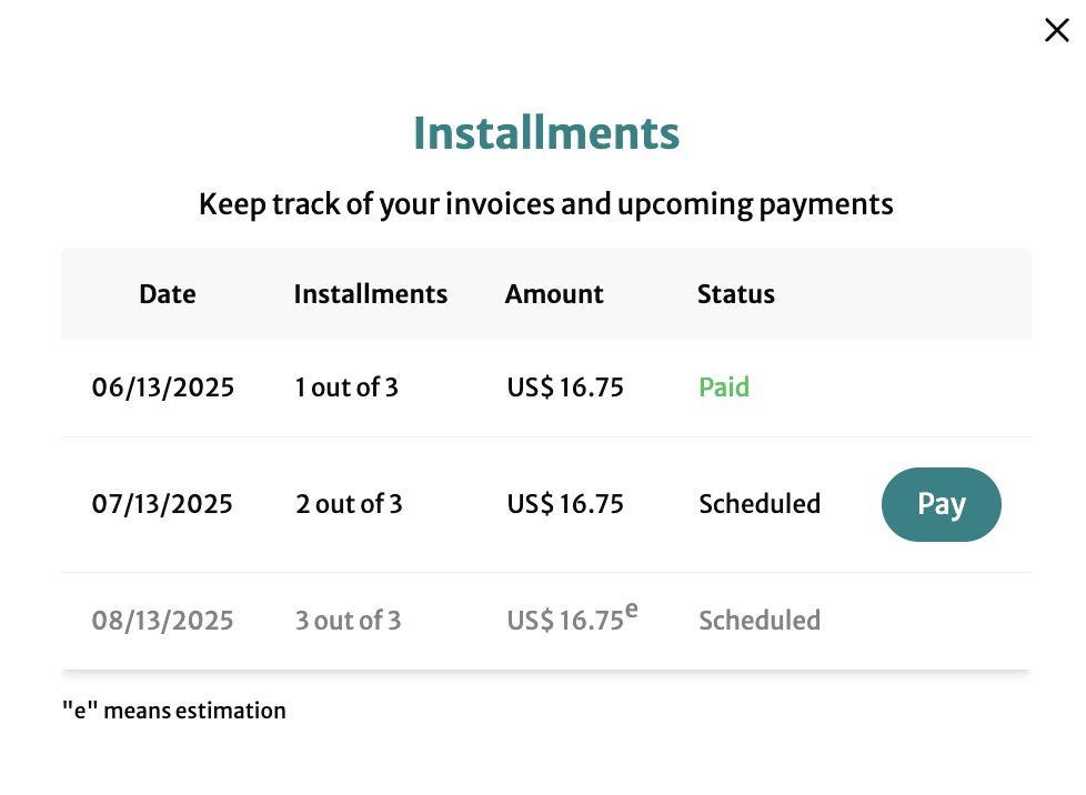 installments list
