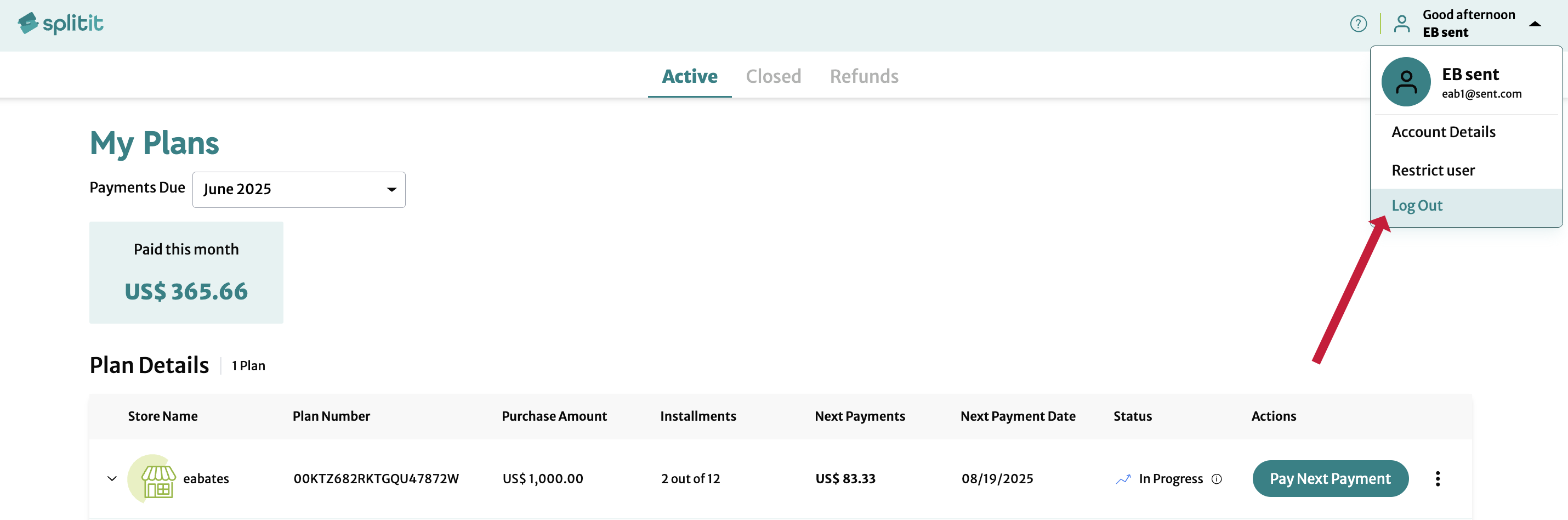 logout of splitit shopper portal