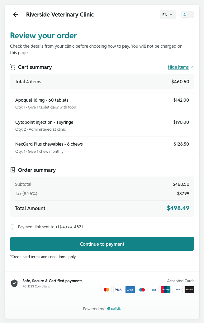 Order review page example